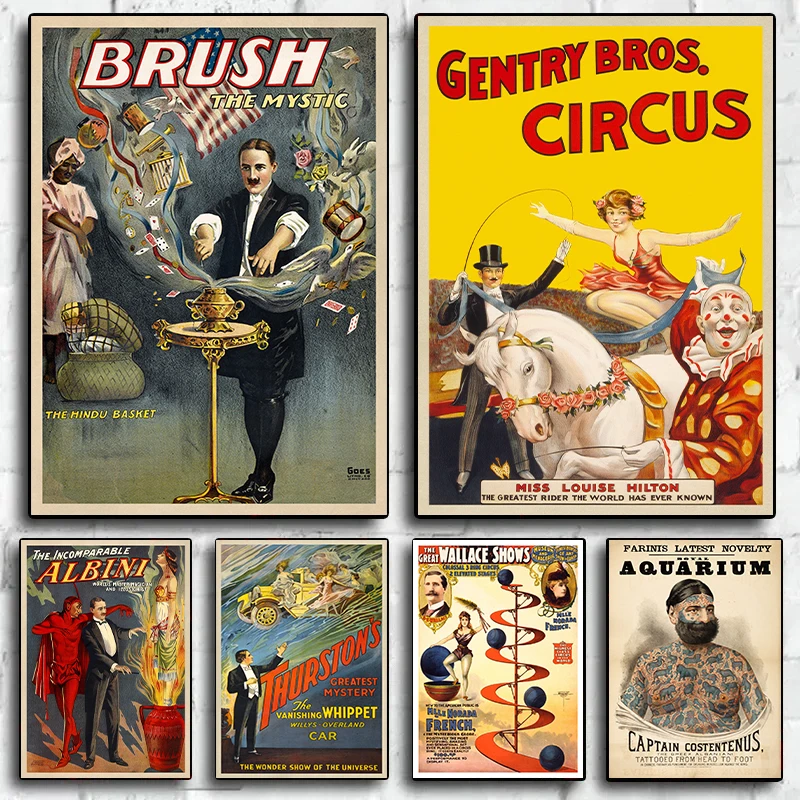 Wallace Shows Three Ring Circus Poster and Print Vintage Old Circus Themed Canvas Painting Wall Art Picture for Room Home Decor