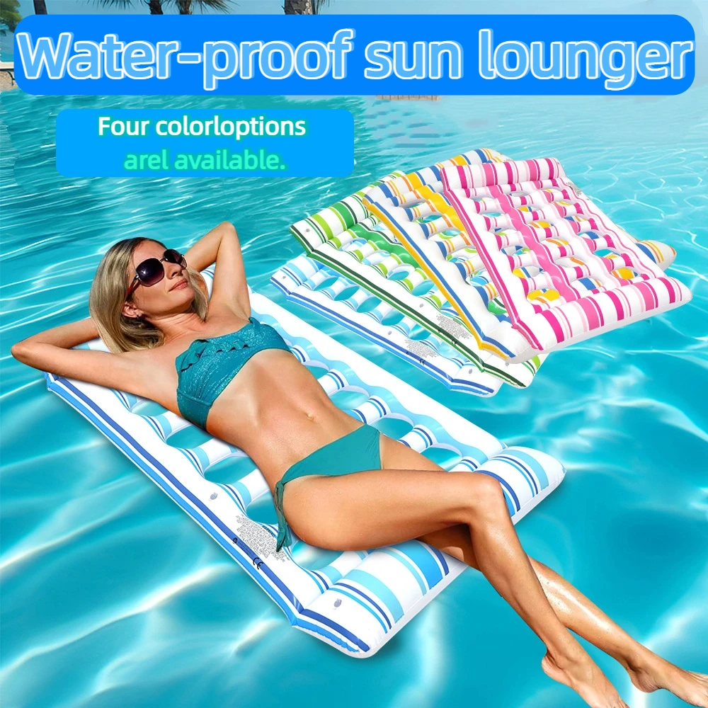 Matelas Gonflable en PVC pour Piscine, Transat Flottant Pliable, Chaise Longue Gonflable pour Fêtes au Bord de la Piscine