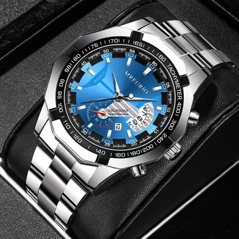 New Geneva Leisure Business Men\'s Watch Fashion Three Eyes Military Quartz Watch Stainless Steel Waterproof Gentleman Wristwatch