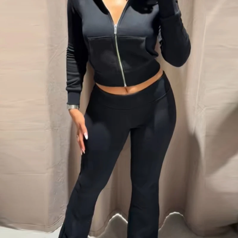HXAO Fleece-Schlaghose, Damenhose, Schwarz, Braun, Grau, Hose für Damen, schicke, hoch taillierte Schlaghose, lässige Sporthose – Detail 8