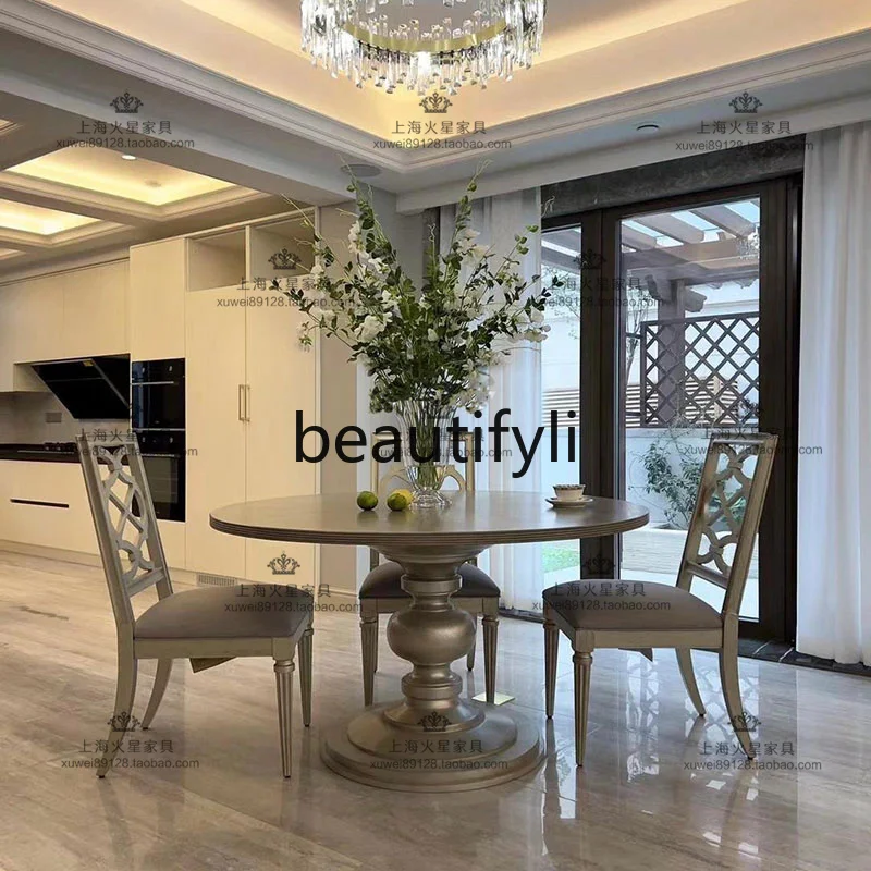 

American light luxury solid wood size apartment round dining table and chair combination French dining room furniture