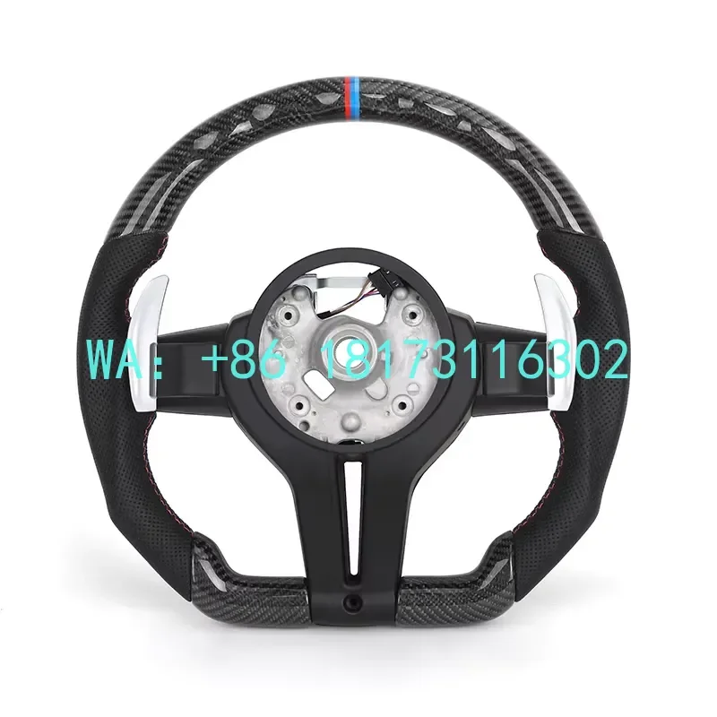 China Plant 2026 With Blue M1 M2 Button Half Leather Carbon Fiber Steering Wheel F10 F20 F21 F30 M3 F80 M4 F82 M2 F87 X5