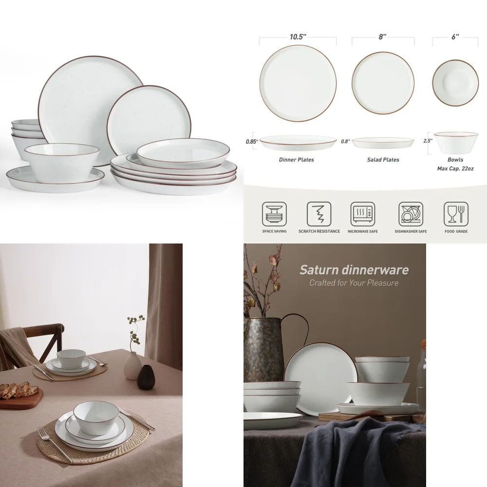

Ceramic Tableware SetDinnerware Set for 4 Speckled Stone Plates and Bowls 12 Piece Modern Tableware Collection