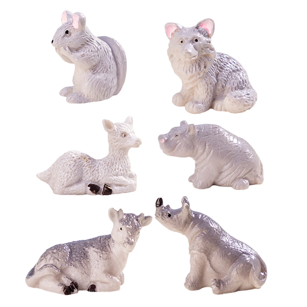 

6 Micro L Animal Statues Resin Figurines Mini Gardens Bonsai Decor Variety Pack Lightweight Small Space