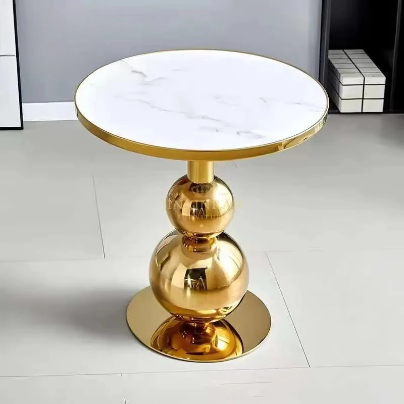 Modern Luxury Round Table Living Room Golden Stainless Steel Legs Burnt Stone Coffee Table