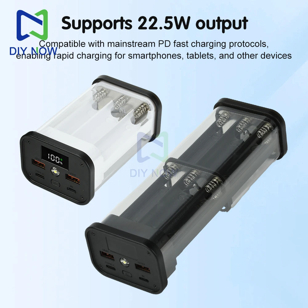 Custodia Ricarica 18650 Con LED E USB-C – Power Bank Fai-da-te Per 8 Batterie Con Display Digitale - 3