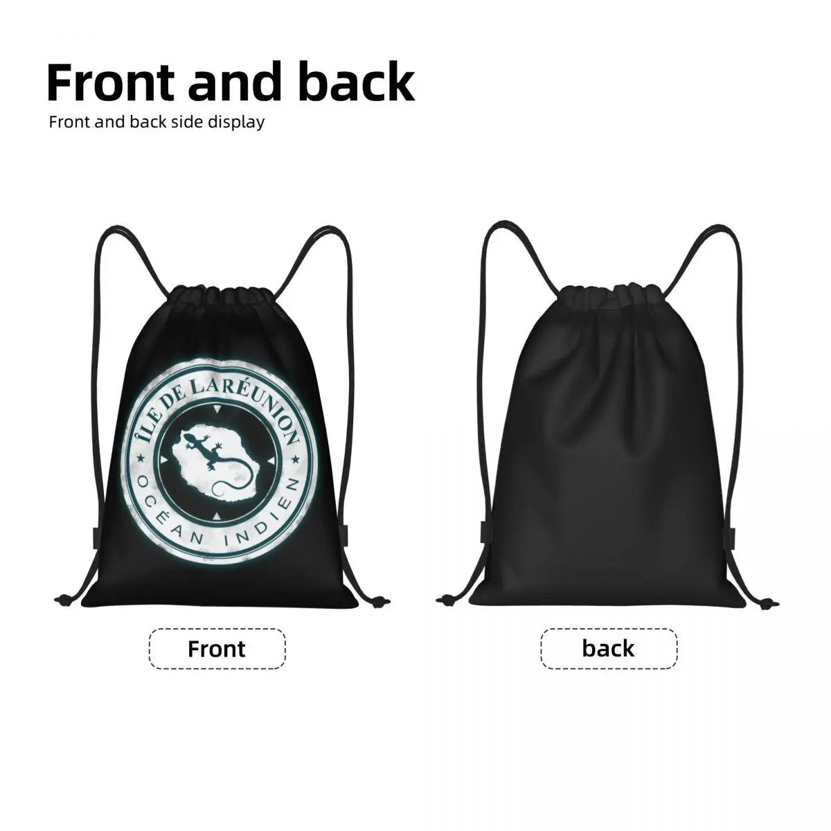 974 Ile De La Reunion Drawstring Backpack  Gym Sport Sackpack Foldable Indian Ocean Island Margouillat Training Bag Sack