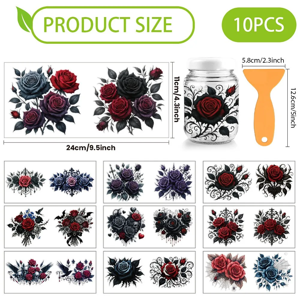 10Pcs 10 Styles PVC DIY Heat Transfer Paper for UV Sublimation Cup June Rose 240x110mm 1pc/style