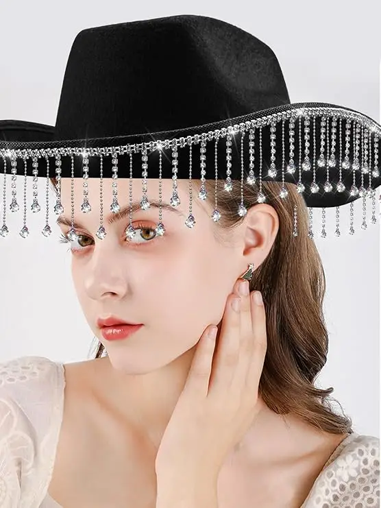 Braut-Cowgirl-Hut für Junggesellenabschied, Strass, weißer Cowboyhut für Frauen, Braut als Geschenk, Halloween-Kostüm – Detail 11