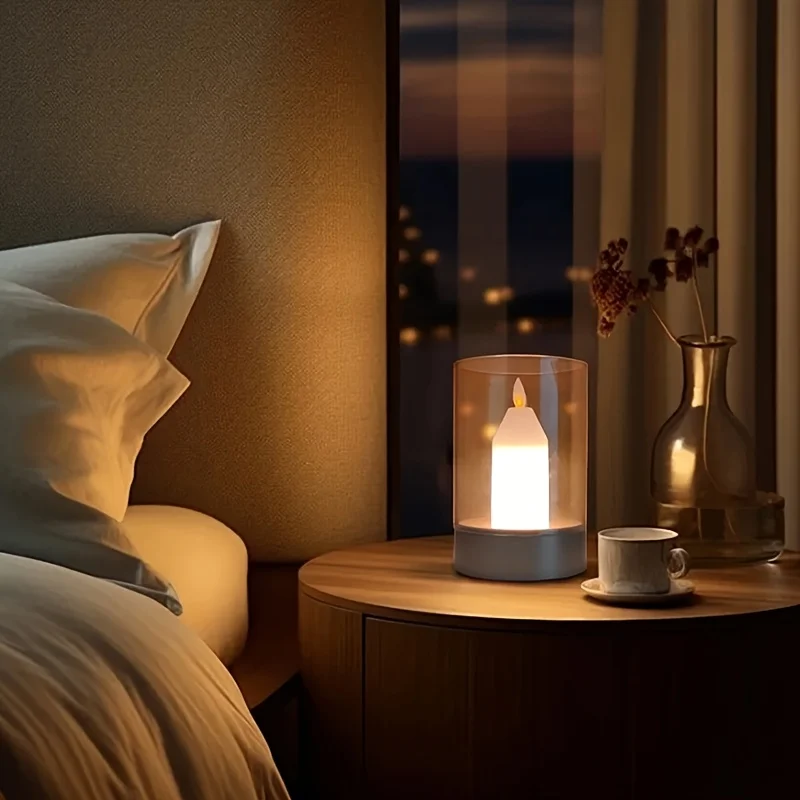 Dimmable LED Candle Light - Motion Sensor, USB Rechargeable Cordless Table Lamp with Stepless Dimming
