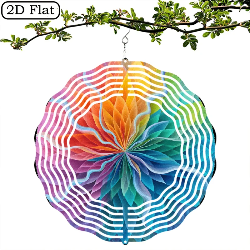 2D Flat Single-Panel Multicolor Dazzling Flower-Shaped Metal Pinwheel - Symmetrical Rotating Design, Animal Garden Decoration