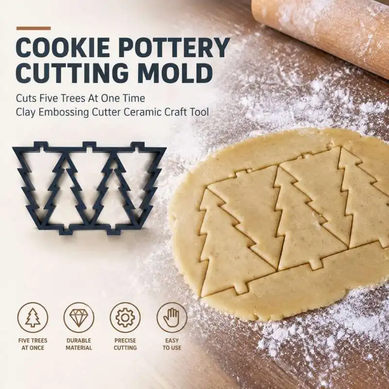 Cookie Pottery Cutting Mold Cuts Five Trees At One Time Clay Embossing Cutter Ceramic Craft Tool