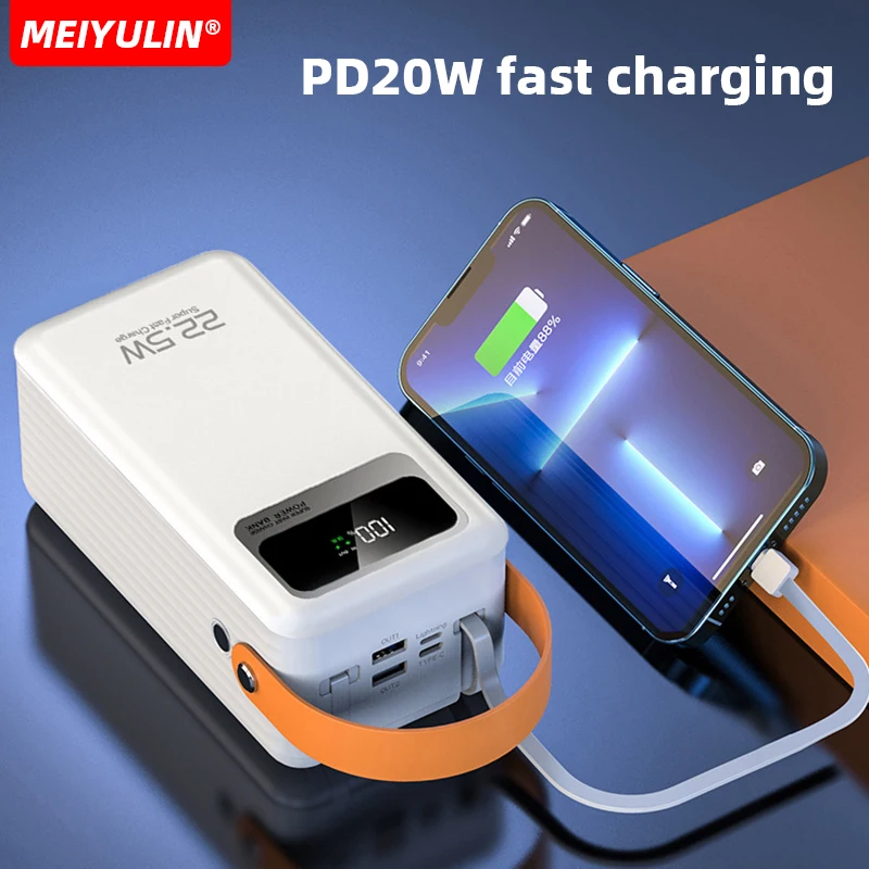 80000mAh Large Capacity Power Bank for IPhone 16 Xiaomi Samsung Portable 22.5W USB C Cable Fast Charging External Spare Battery