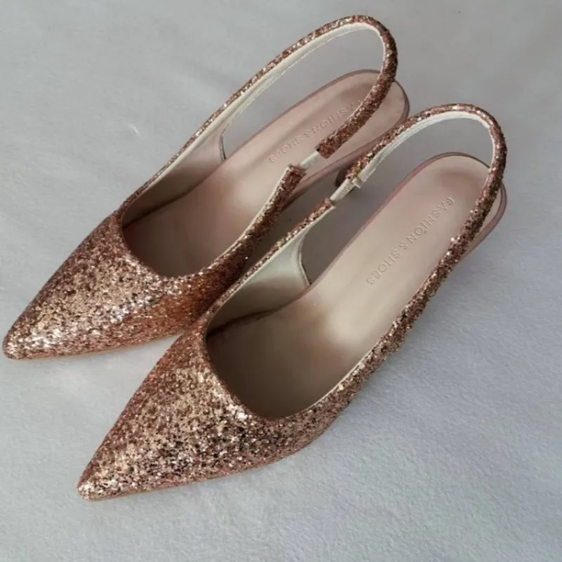 

‌2025 Summer Closed Toe Women's Sandals Bling Pointed Toe High Heels Sandals for Fashion Slip on Dress Wear Versatile Zapatos