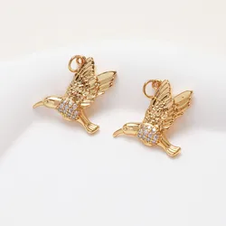 2PCS Hummingbird Charms for Jewelry Making Animal Pendant DIY Hand Made Brass 14k Gold Plated Accessories 19*21mm