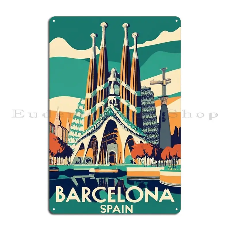 A Vintage Travel Art Of Barcelona Spain Metalowy znak Dekoracja ścienna Zabawne spersonalizowane wzory Plakat Blaszany znak Plakat