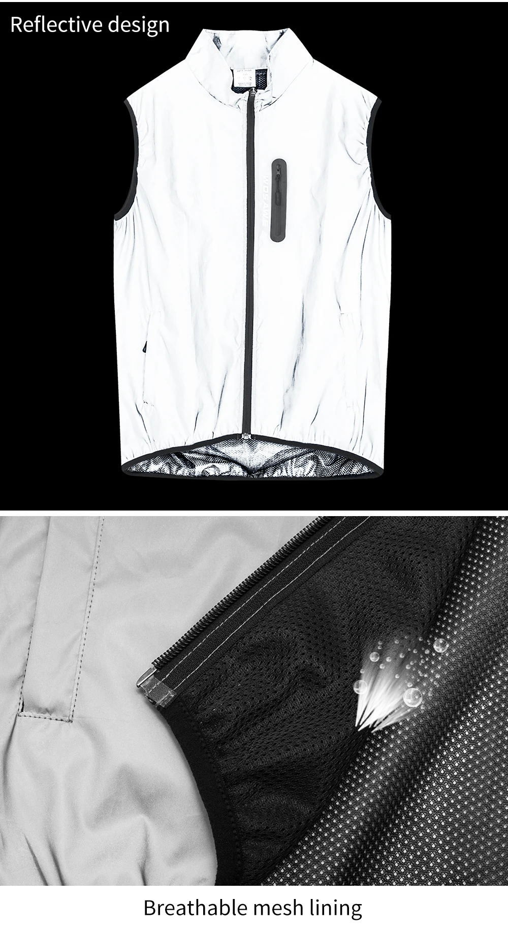 WOSAWE Hohe Sichtbarkeit Radfahren Weste Winddicht Mountainbike Jacke Ärmellose Gilet Herbst MTB Rennrad Weste ﻿ – Detail 4