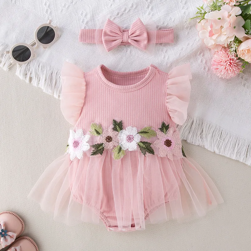 Newborn Romer Baby Girl Outfit Set Newborn Photography Romper Flower Toddler Infant Baby Clothes 3 6 9 Baby Romper Dress