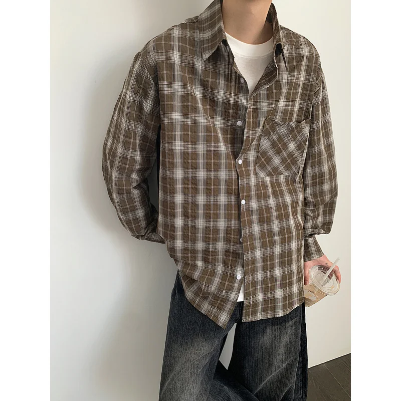 

Men's Plaid irt Long Sve Casual Sle Spring Autumn New Faion Loose Fit Open Cardigan Outerwear Breathable Polyester