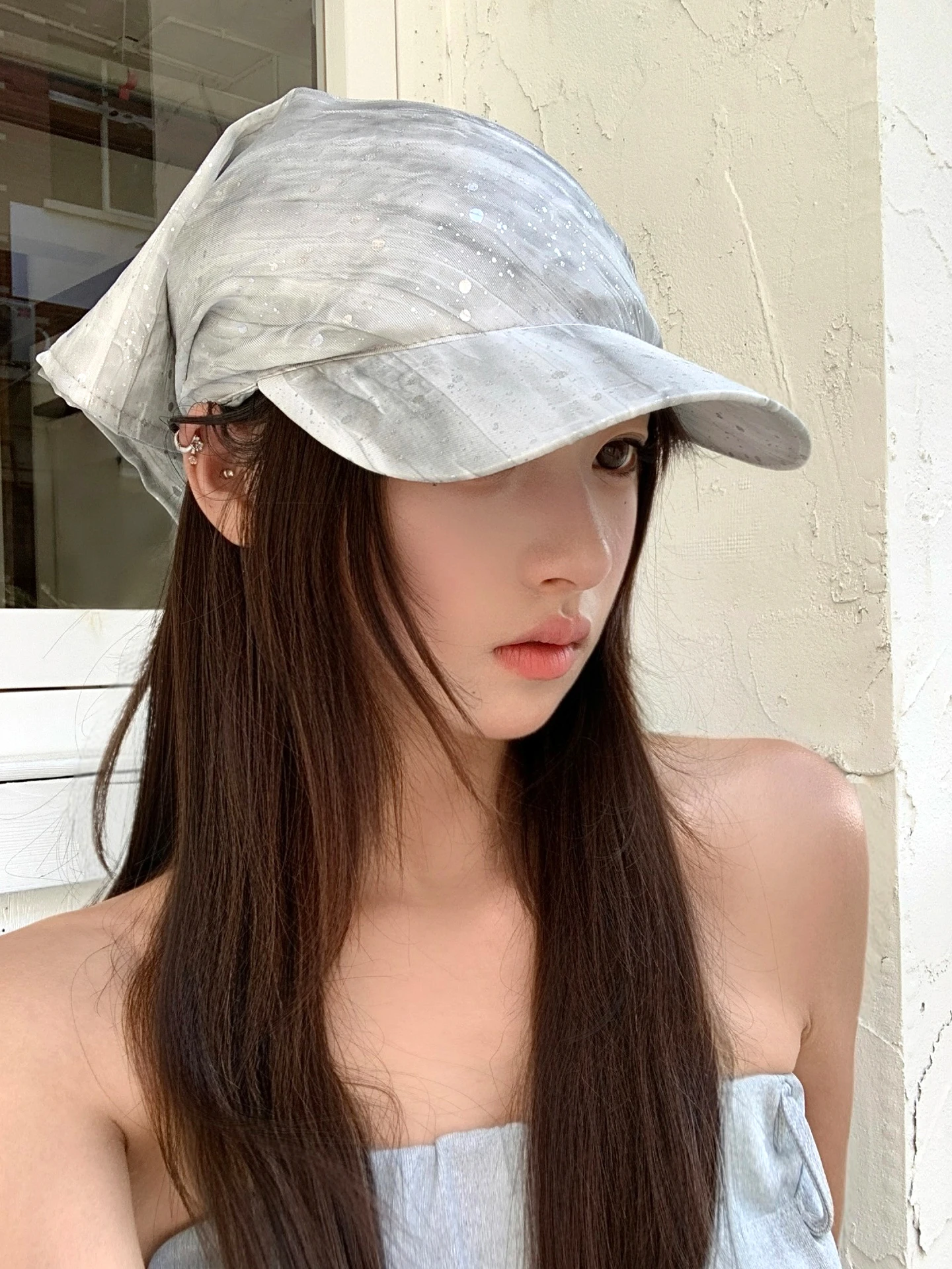 Korean Style Gradient Scarf Baseball Cap Women's Spring Summer Unique Personality Design Versatile Face Slimming Sun Protection