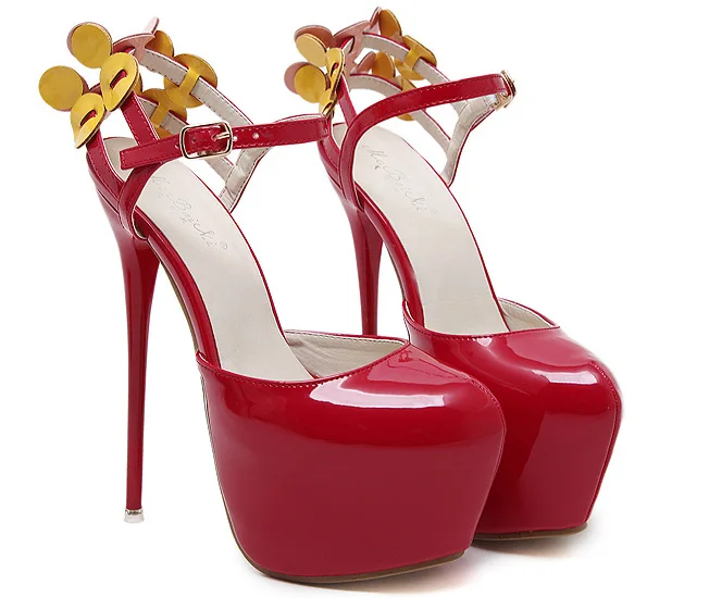

Patent Leather Platform Sandals Women Ankle Strap High Heels Pumps Nightclub Sexy Dancing Single Shoes Brand Wedding Party Shoes
