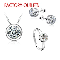 Real 925 Sterling Silver Bridal Jewelry Sets Fashion Jewelry CZ Cubic Zirconia Bezel Setting Women Girls Engagement Anniversary