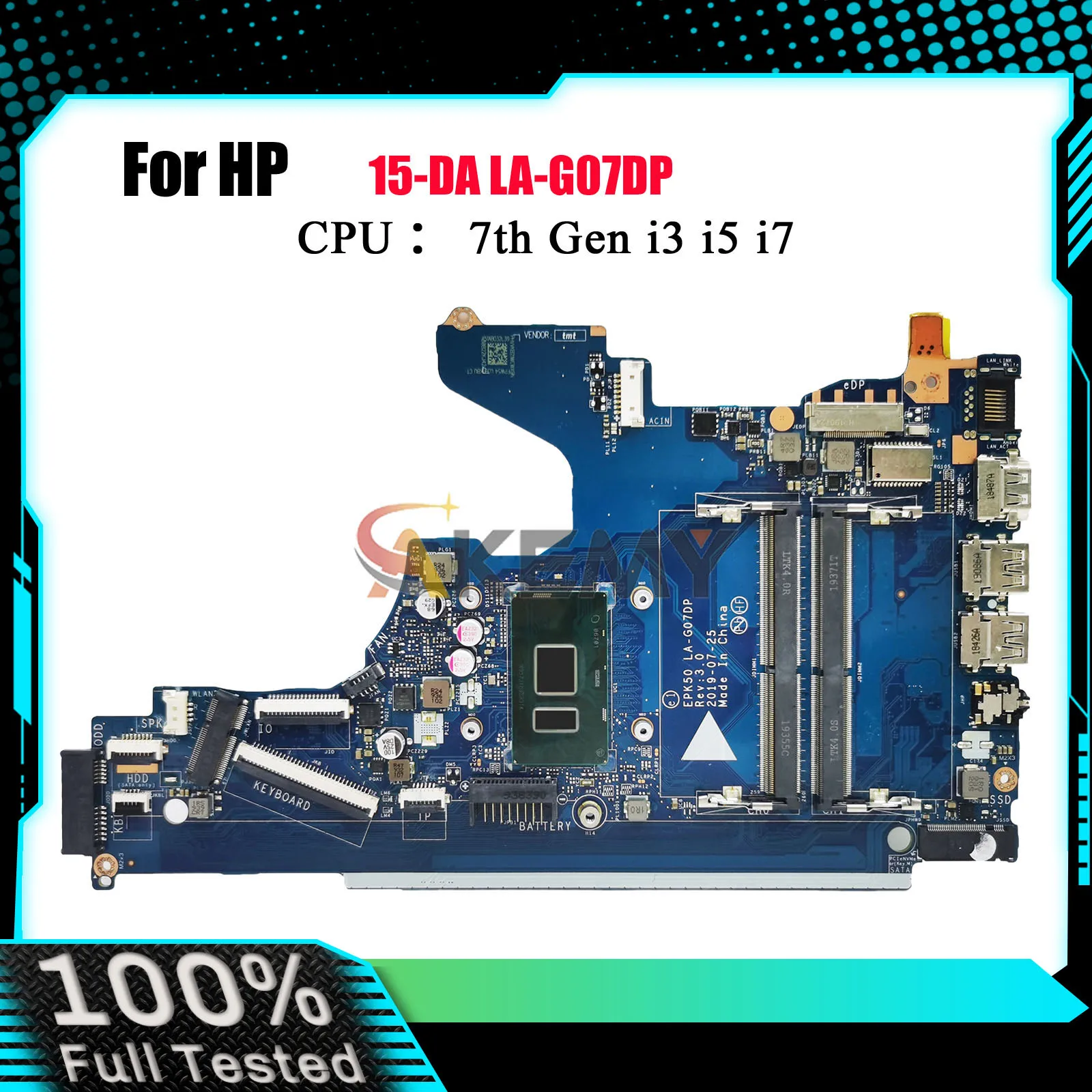 

LA-G07DP Laptop Motherboard For HP Pavilion 15-DA 250 G7 With i3 i5 i7 7th 8th Gen CPU DDR4 L20369-601 L20374-601