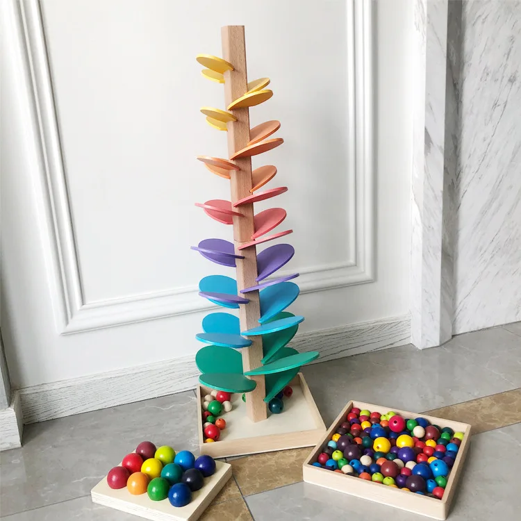 Music Tree Rainbow Petal Building Block Wisdom Tree Ball Track Wood Children's Puzzle Singing Tree Baby Toy