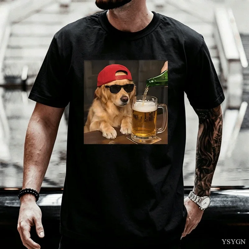 Border Collie Drinking Beer Funny Dog Meme T Shirt Vintage Style for Men Women 100% Cotton T-Shirts Tee Clothing Tops