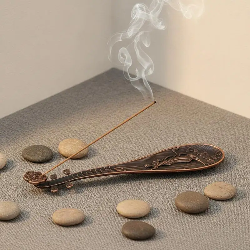 Pipa-förmiger Metall-Räucherstäbchenhalter im traditionellen chinesischen Stil, Geschenk für Yoga- und Meditationsliebhaber – Detail 11
