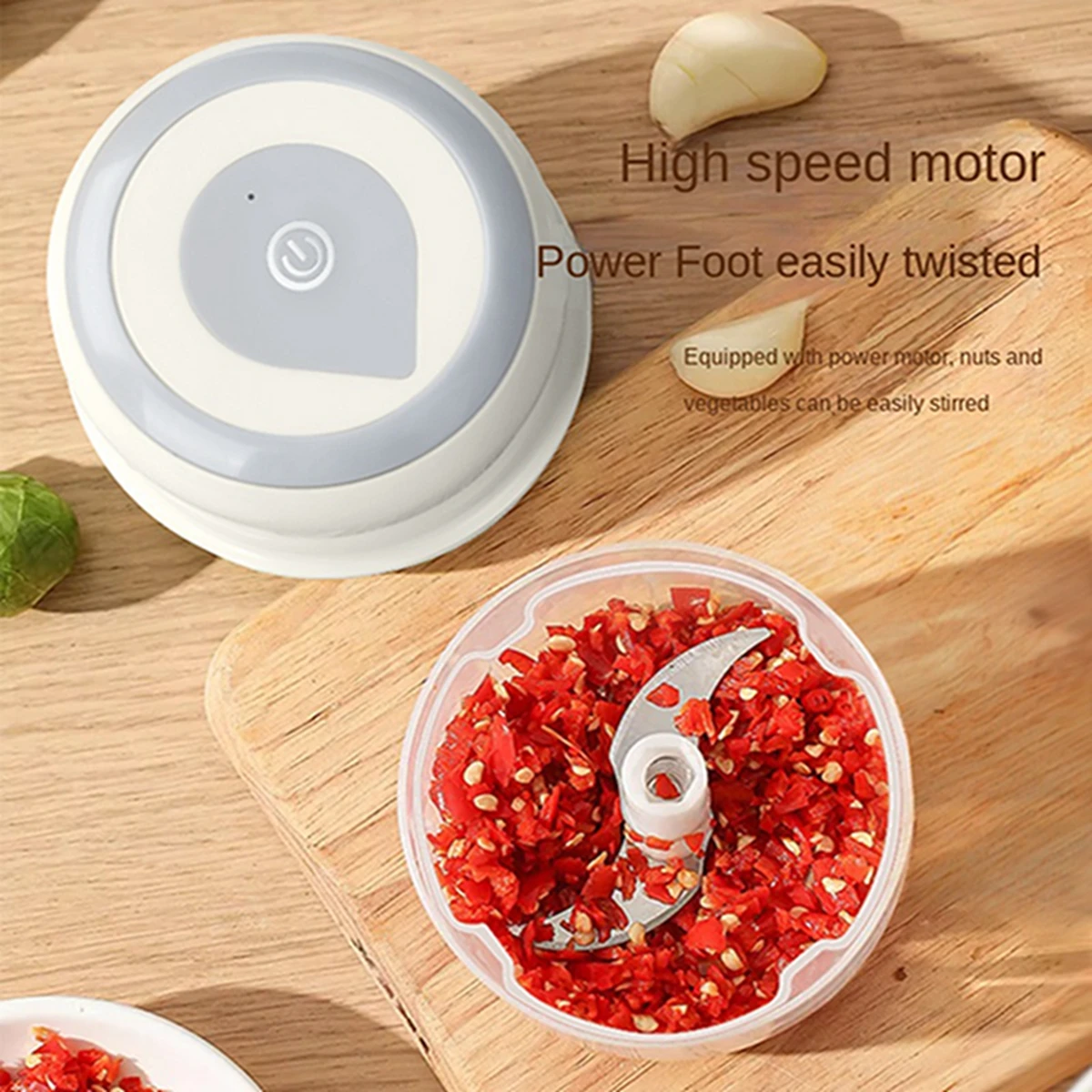 250ML Electric Garlic Chopper Mini Portable Vegetable Chopper, Wireless Food Processor Garlic Mincer for Onion Ginger Chili