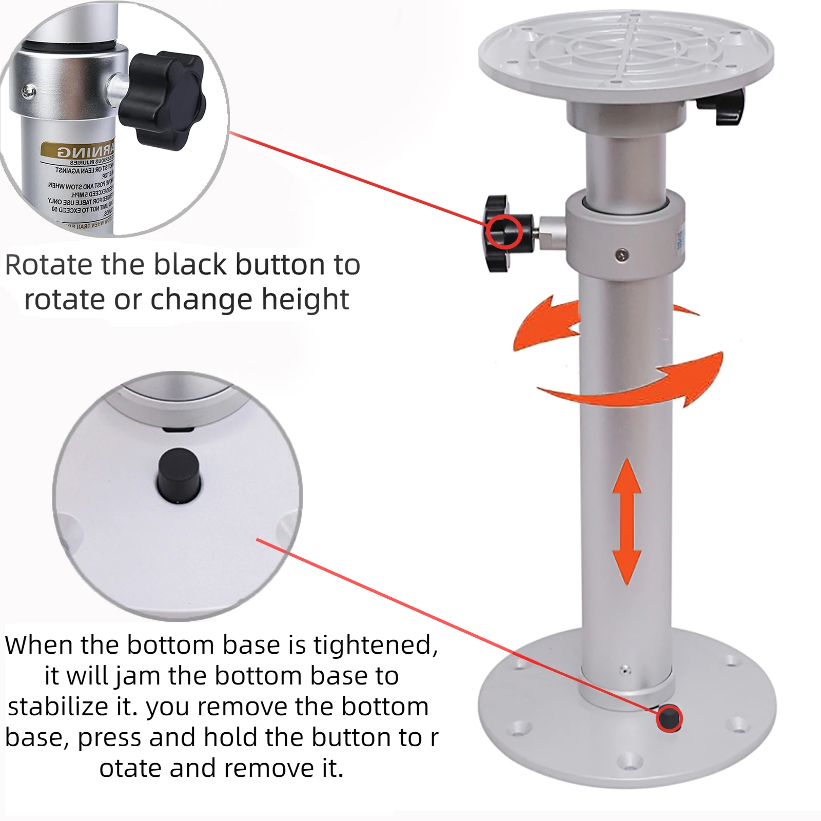 HWHong Upgraded Boat Table Base, Removable 17.8-27.2 Inch Height Range Adjustable RV Table Base Bracket Legs Base Mounting Frame