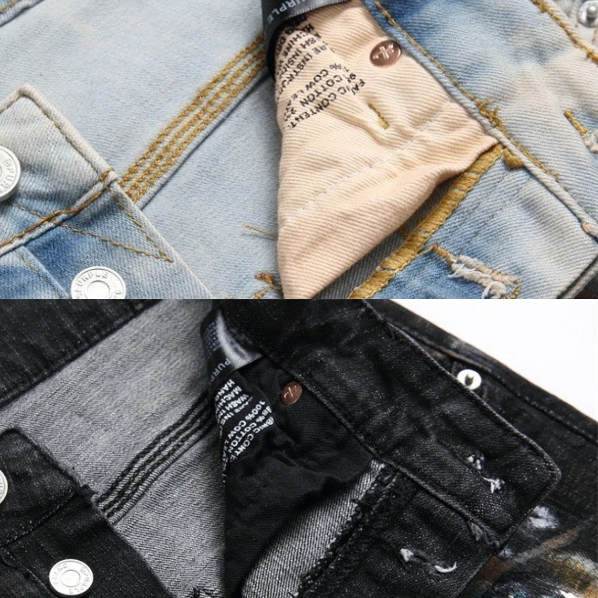 Men's Embroidered Jeans Splatted Ink Perforated Long Pants Spliced Shining Worn Silk Lining High Street Luxury Cotton Slim Fit24