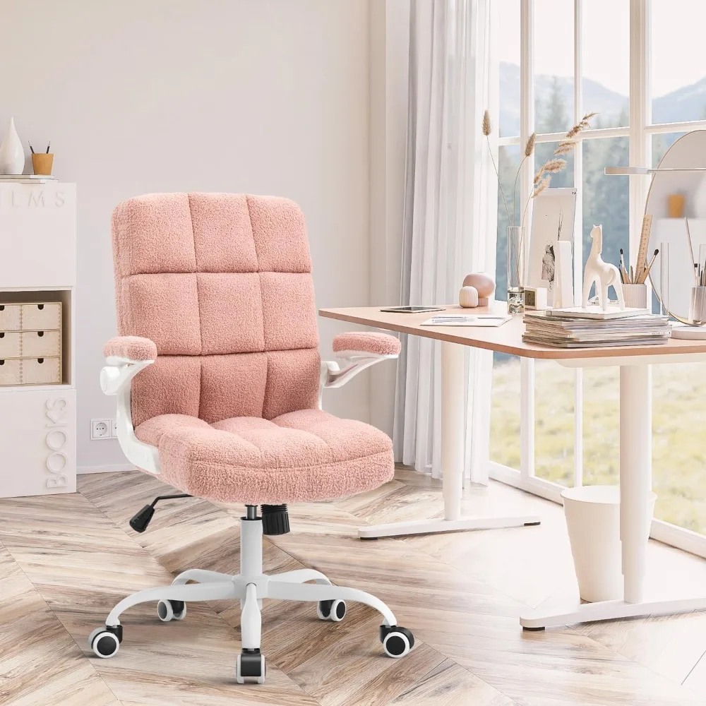 Home Office Chair Ergonomic Executive Desk Chair Comfortable Computer Chair with Flip-up Arms,Faux Fur Chairs with Lumbar