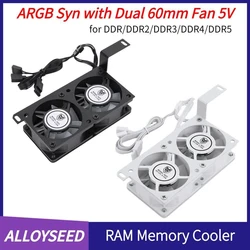 1PCS Heatsink Cooler For ARGB Syn Low Noise Cooling Fan with Dual 60mm Fan 6000-3600RPM 12V for DDR/DDR2/DDR3/DDR4/DDR5