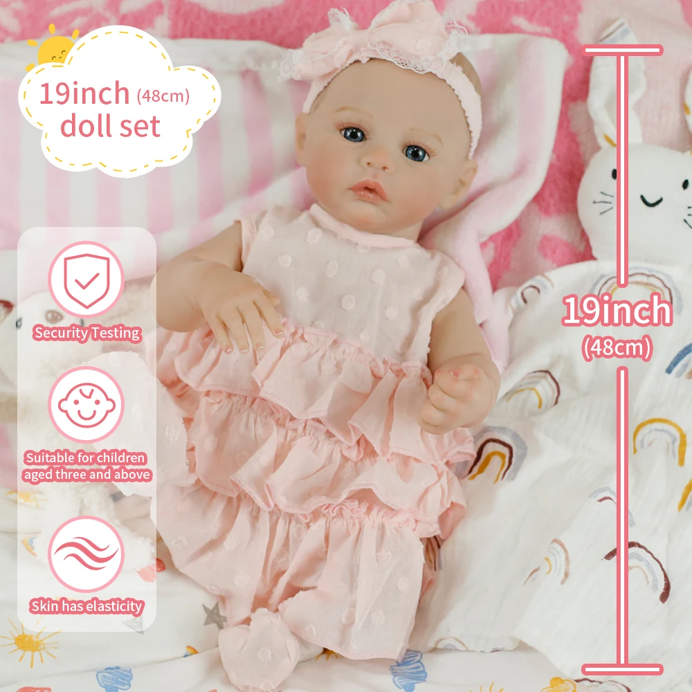 

19inch Realistic Finished Meadow Reborn Baby Doll Girl Full Vinyl Body Handmade 3D Skin Collectible Art Doll Toy Christmas Gifts