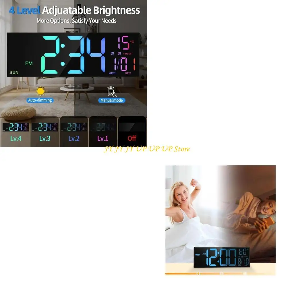 

Elegant 16inch Wall Mounted Digitals Clock with Ambients Lighting for Interior