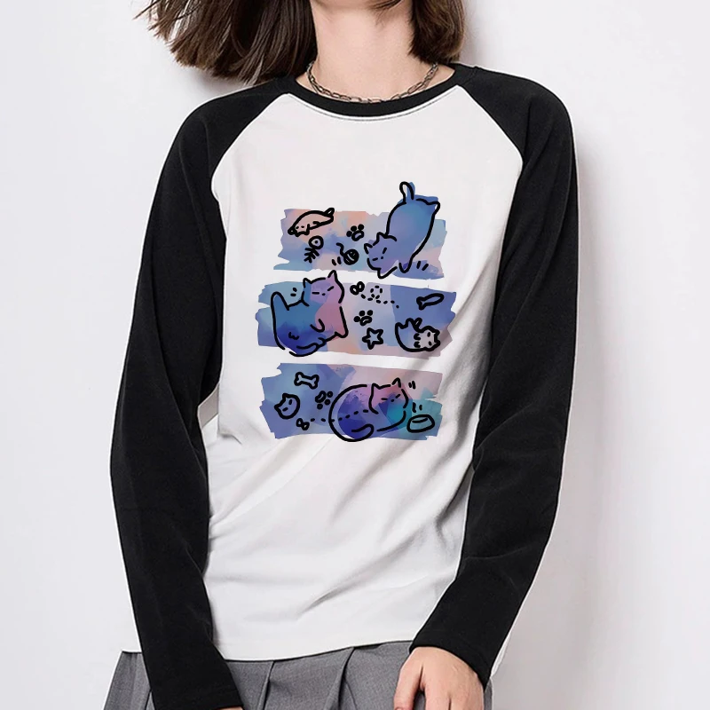 Y2k T-Shirt für Damen, Vintage-T-Shirt, lässig, für alle Jahreszeiten, Grafik-T-Shirt, Damen-T-Shirt mit süßem Kätzchen-Aufdruck, langärmelig, Rundhalsausschnitt