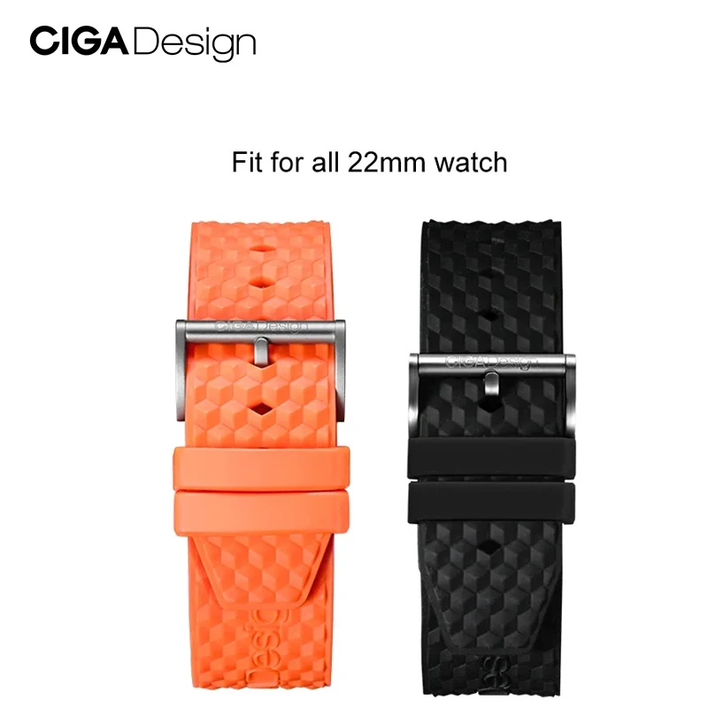 CIGA Design Original 22mm Silicone Watchbands Quick Release Bracelet Pin Buckle Black / Orange Watch Straps for Men\'s Wristwatch