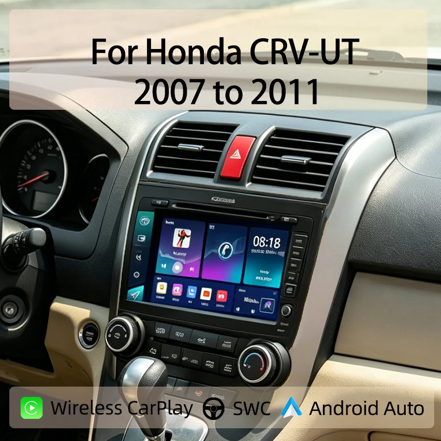 

7" Android Car Radio Type-C For Honda CRV-UT 2007 to 2011 Wireless CarPlay Android Auto GPS Nav Bluetooth Steering Control