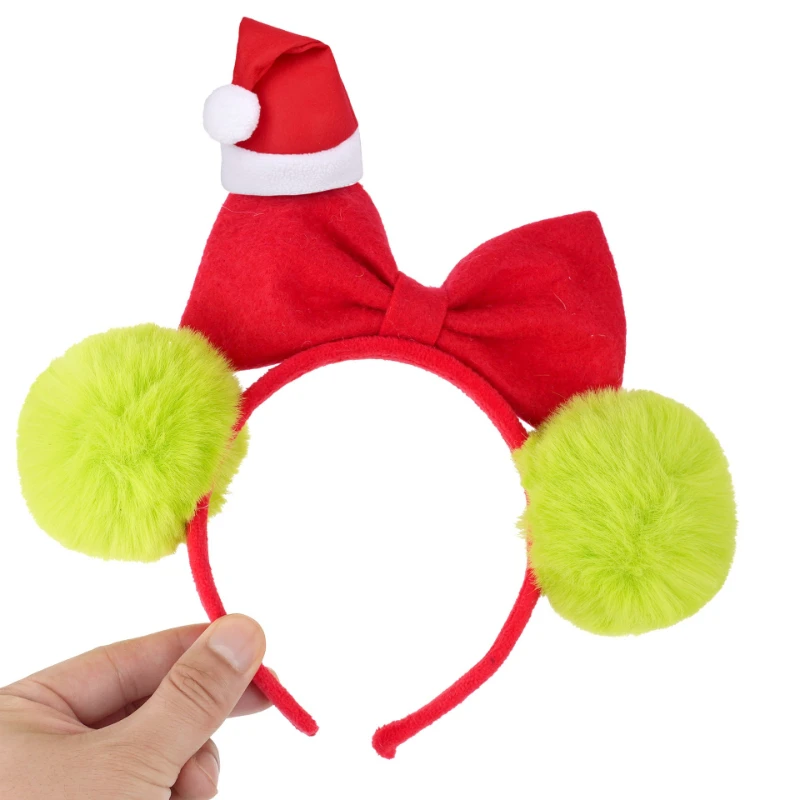 Retro Holiday Pom Pom Hair Band Fluffy Plush Christmas Headband Lightweight Party Accessory for Themed Photoshoot Dress Up view 2
