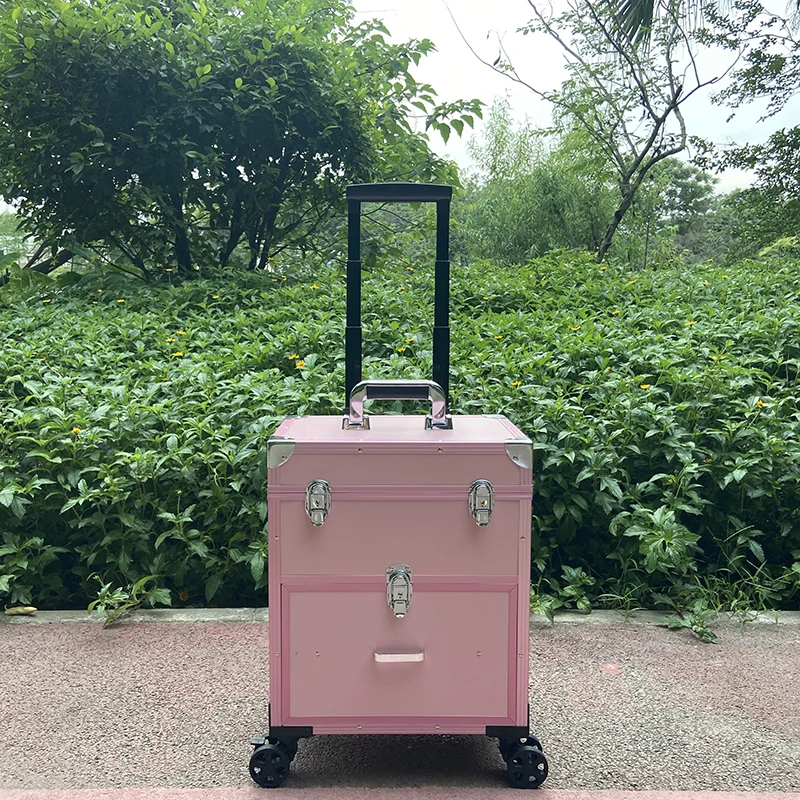 Travel Beauty Cosmetics Organizer Luggage Box ABS+PC Professional Makeup Suitcase pink Large Capacity Wheels Trolley Case