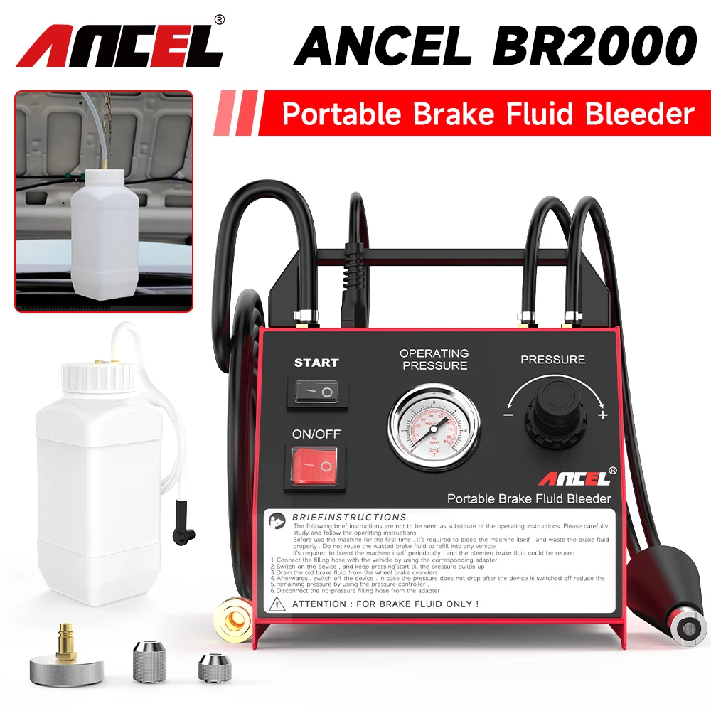

ANCEL BR2000 Car Gearbox Brake Fluid Bleeder Built-in Pressure Pump Vaccum Oil Exchange Machine Pressure Gauge