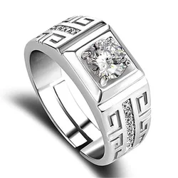 Luxury brand Men's Ring 925 Sterling Silver Shining crystal adjustable size Fashion Gift engagement wedding high quality Jewelry