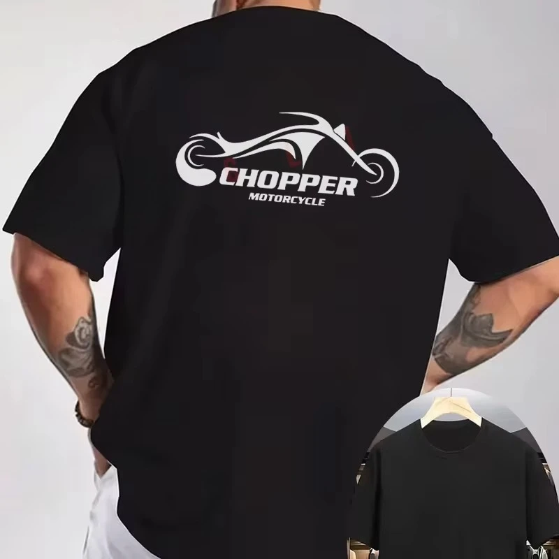 Family Matching T‑Shirt Chopper Motorcycle Silhouette Back Print Biker Streetwear Parent‑Child Loose‑Fit Casual Short Sleeve Tee