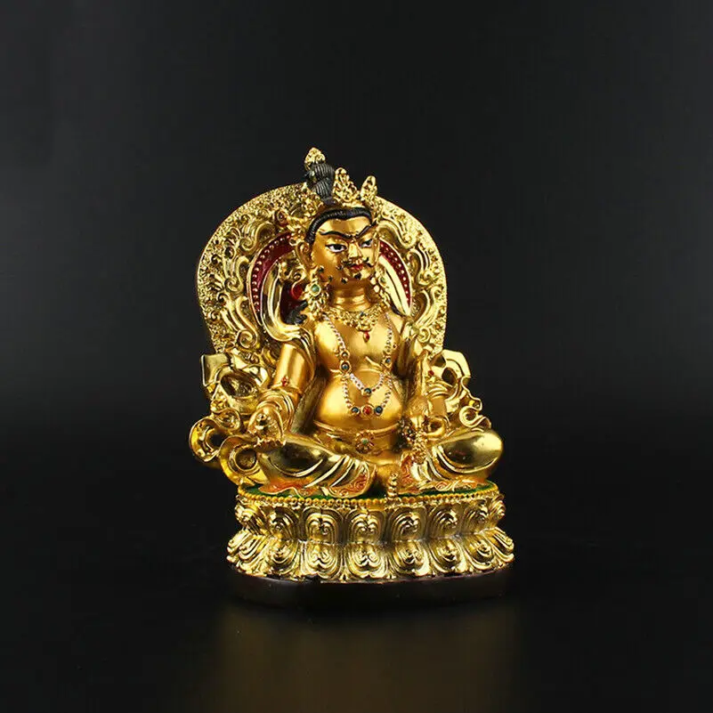 Tibet Tibetan Buddhism Statue Yellow Jambhala Buddha Feng Shui Decoration Gold