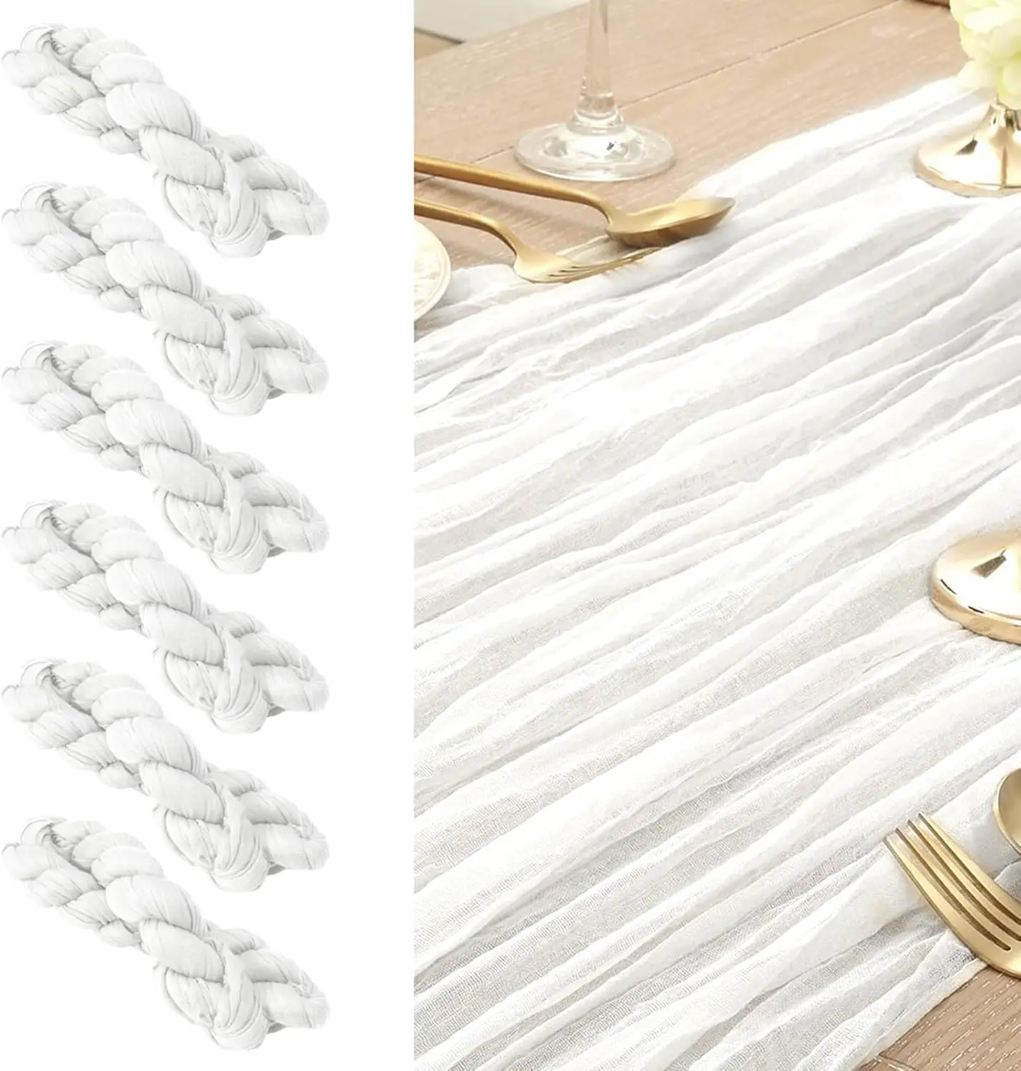 6pcs Cheesecloth Table Runner,Wedding Table Decor, for Birthday,Party,Baby Shower,Wedding Decor(118.11 x 35.43inch)(White)