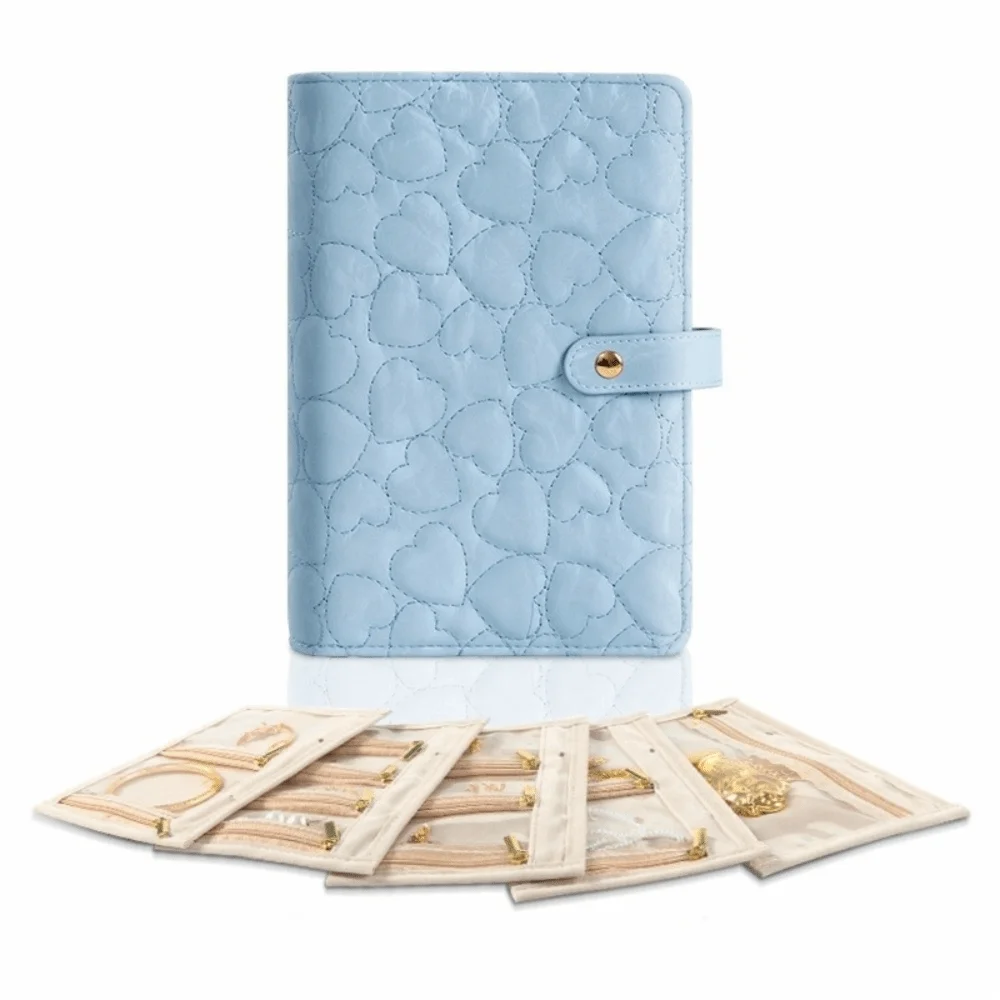 

Portable Leather Jewelry Storage Book Waterproof Love Heart Jewelry Packaging Brochure Partition Loose Leaf Necklace Binder Gift