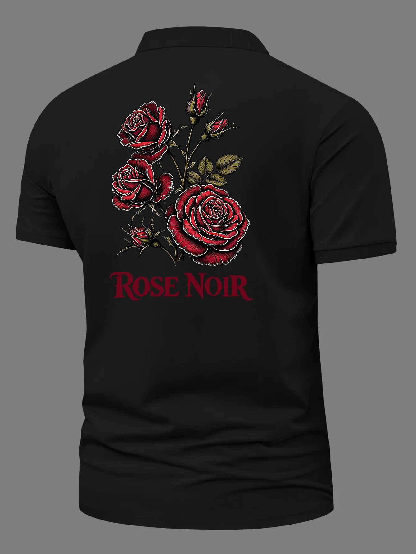 New unisex short sleeved polo shirt with American dark style and red rose floral print polo