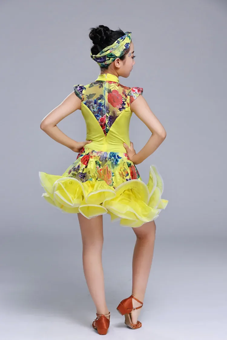 Vestido de baile latino para niños, ropa de actuación, Impresión de competición, práctica de baile latino, nuevo